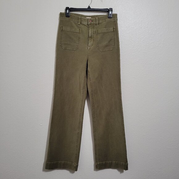 Faherty Terry Wide Leg Pants Military Olive Size 30 - Picture 3 of 11